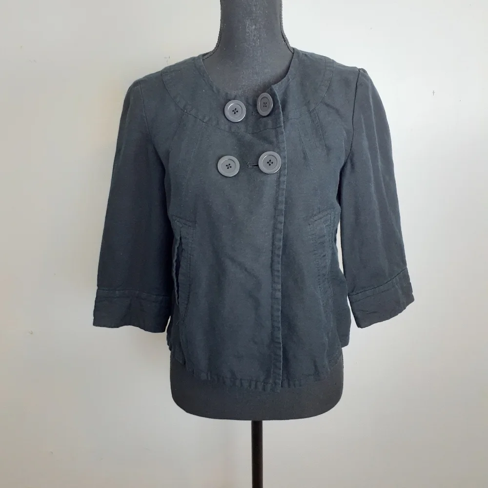 Larry Levine Linen Blend Jacket 3/4 Sleeves Cropped Shacket Blazer SOLD ON EB - Picture 1 of 8